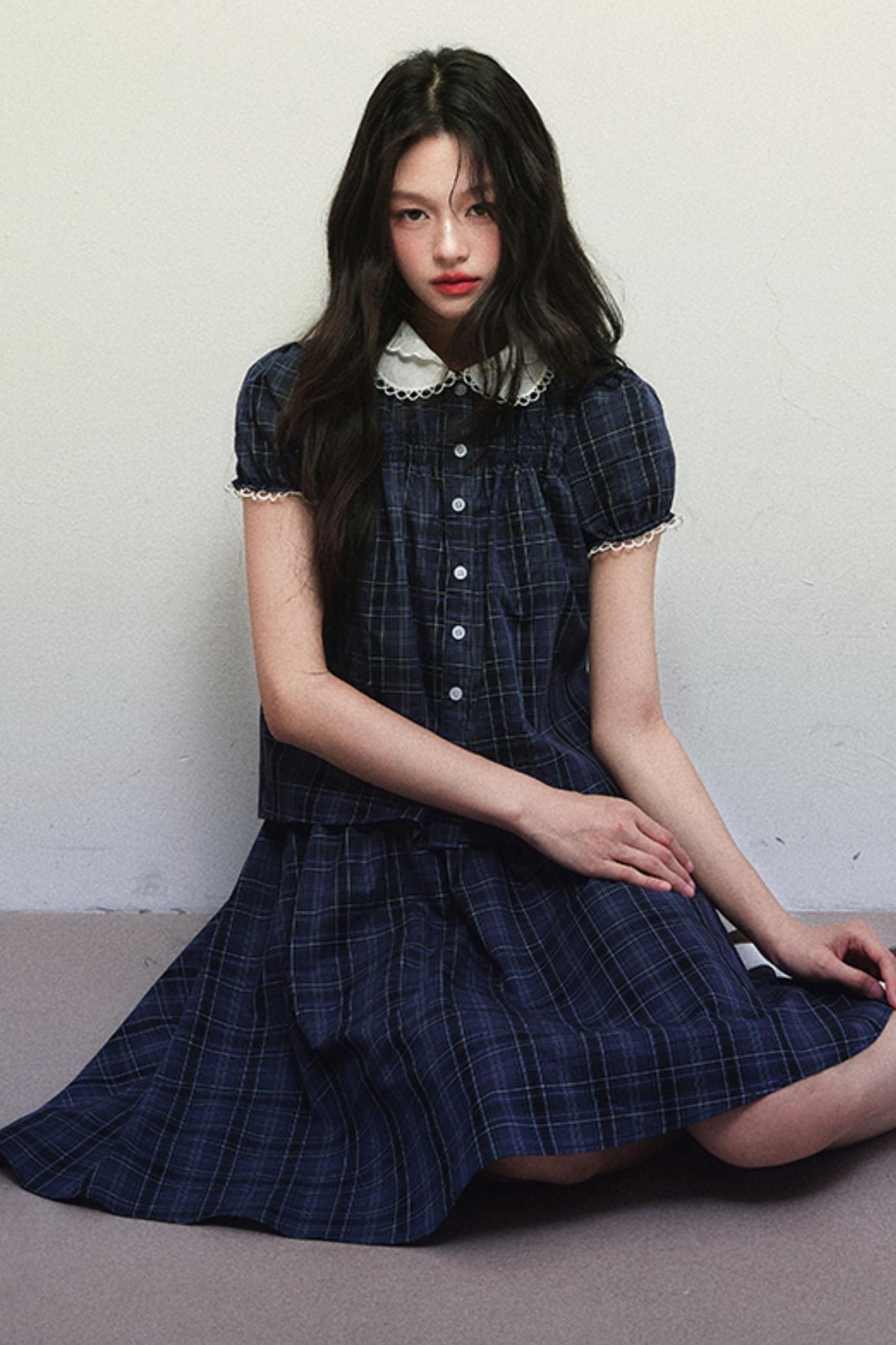 Navy Plaid Summer Skirt Set-Up