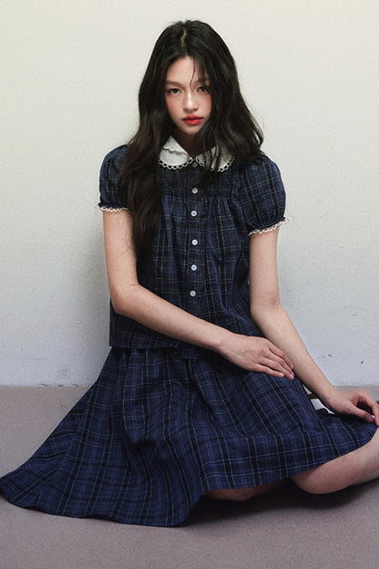 Navy Plaid Summer Skirt Set-Up