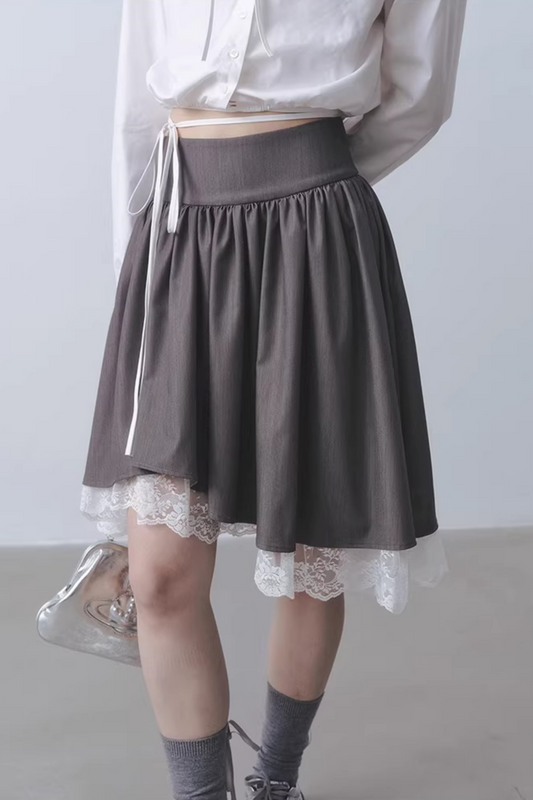 회색 레이스 비대칭 스커트