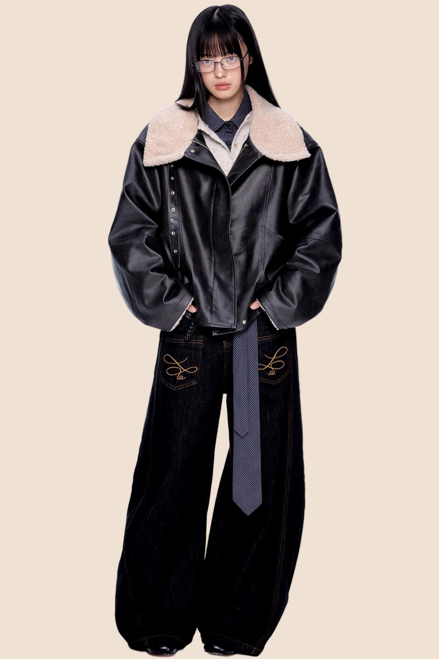 Fur Collar Color-Blocked Jacket