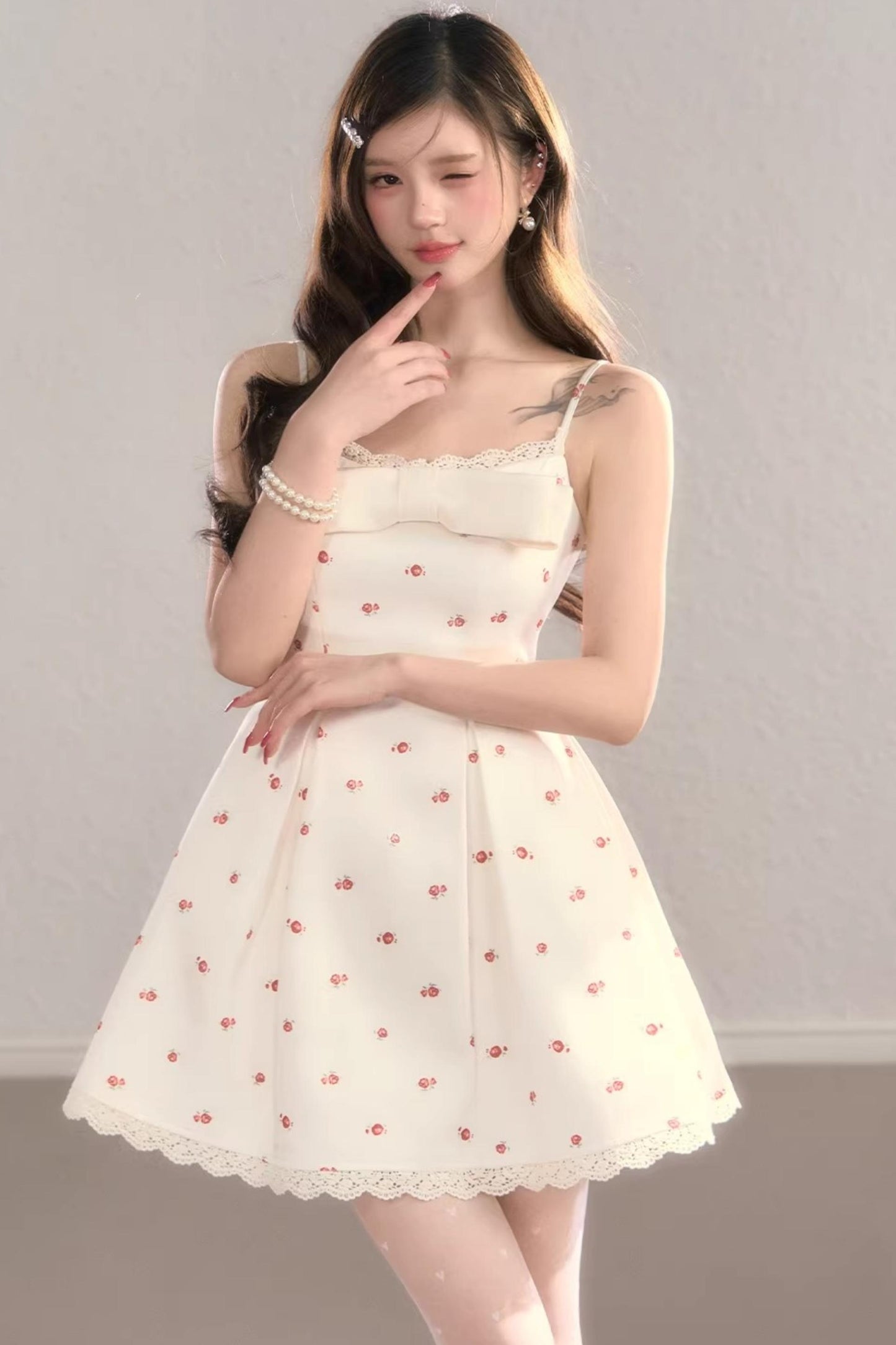 Bow Print Strap Dress