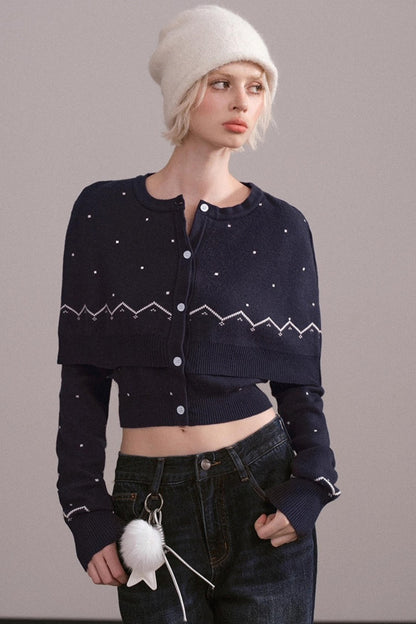 Navy Blue Knitted Cape Sweater