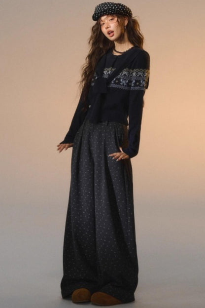 Printed Bow Woolen Trousers