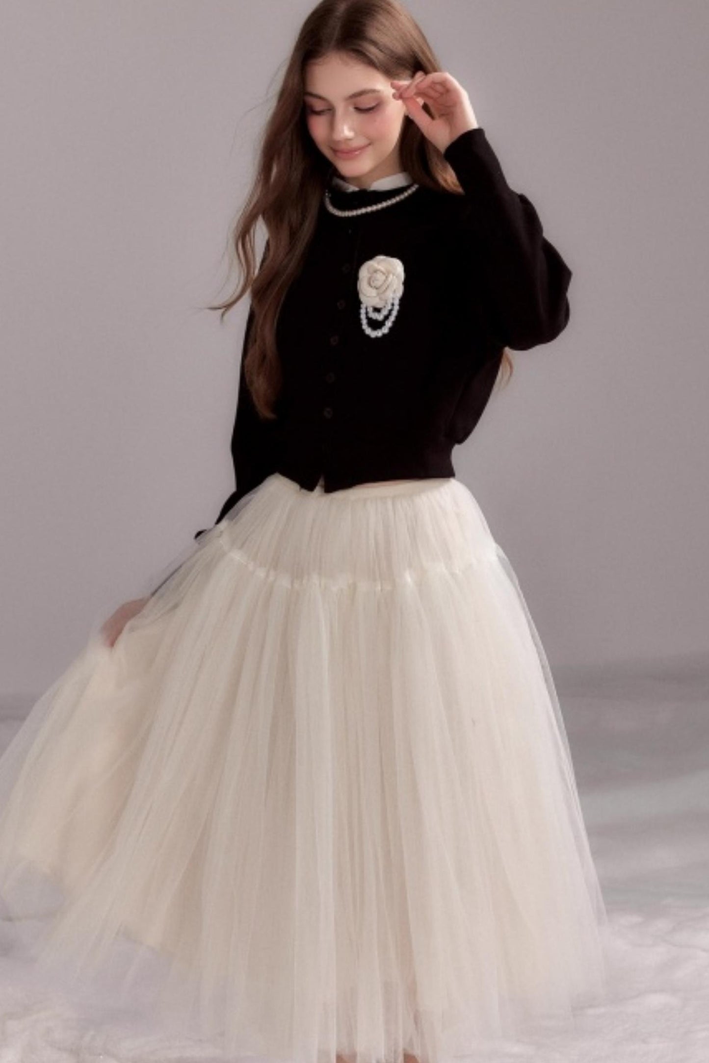 Button-Knit Crew Neck Cardigan