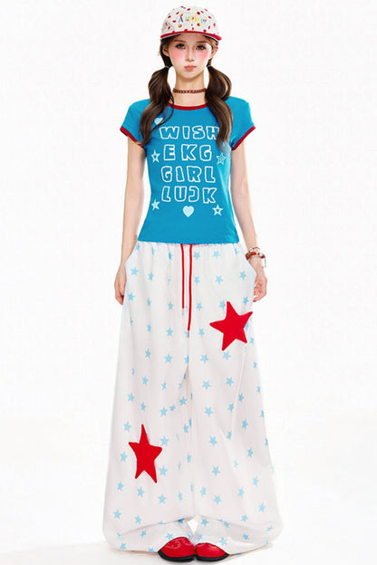 Dopamine Star Print Wide-Leg Pants