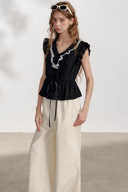 Blusa in chiffon e pizzo
