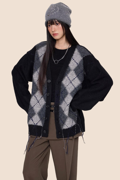 Diamond Tassel Knit Cardigan Sweater Jacket