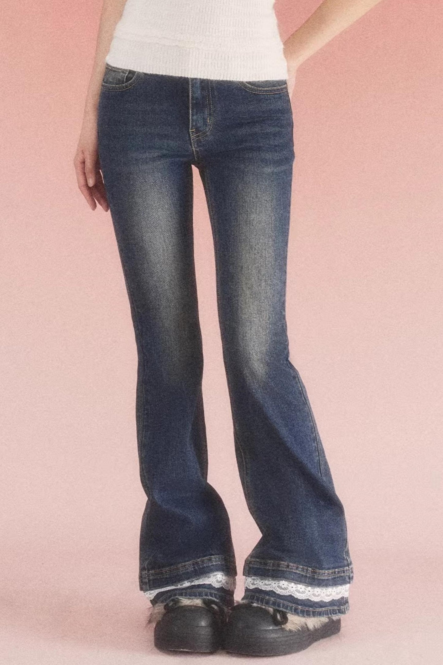 Retro Distressed Lace Jeans