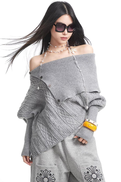 White One-Shoulder Knitted Sweater