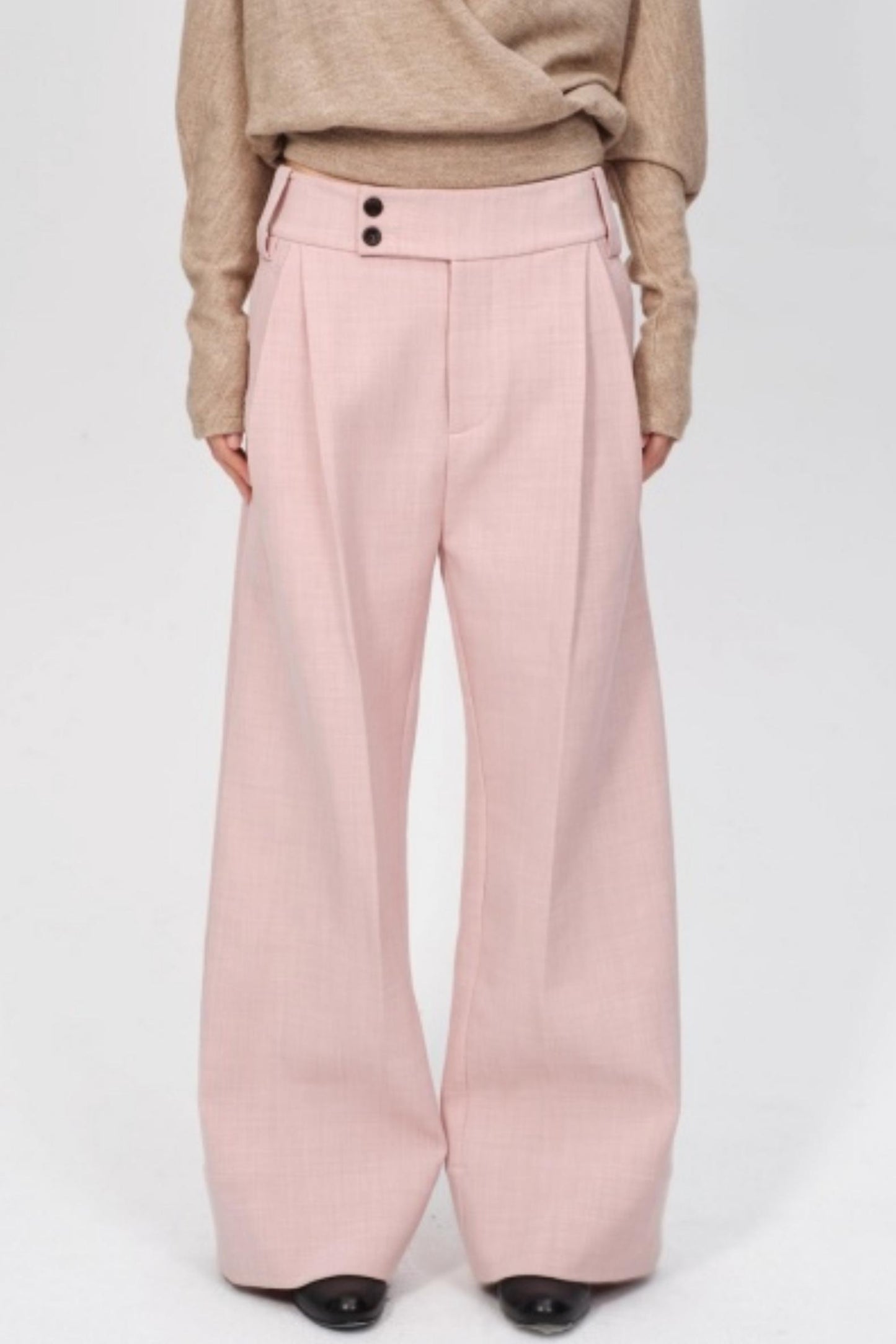 Pleated Low Rise Wide-Leg Pants