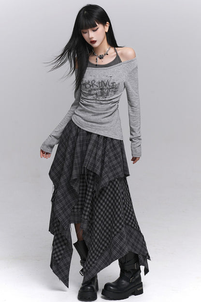 Monotone Gray Plaid Skirt