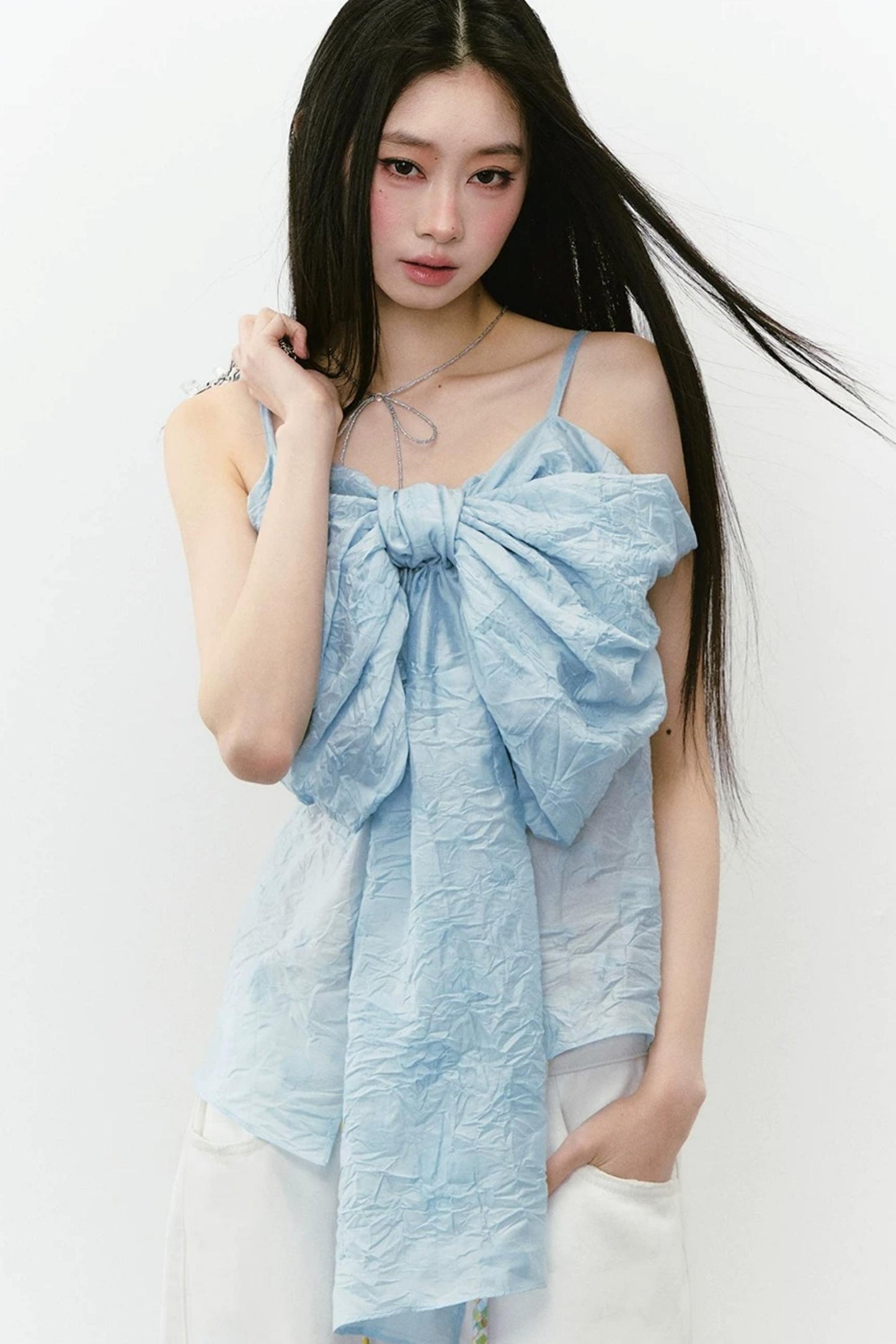 Pleated Bow Camisole Top