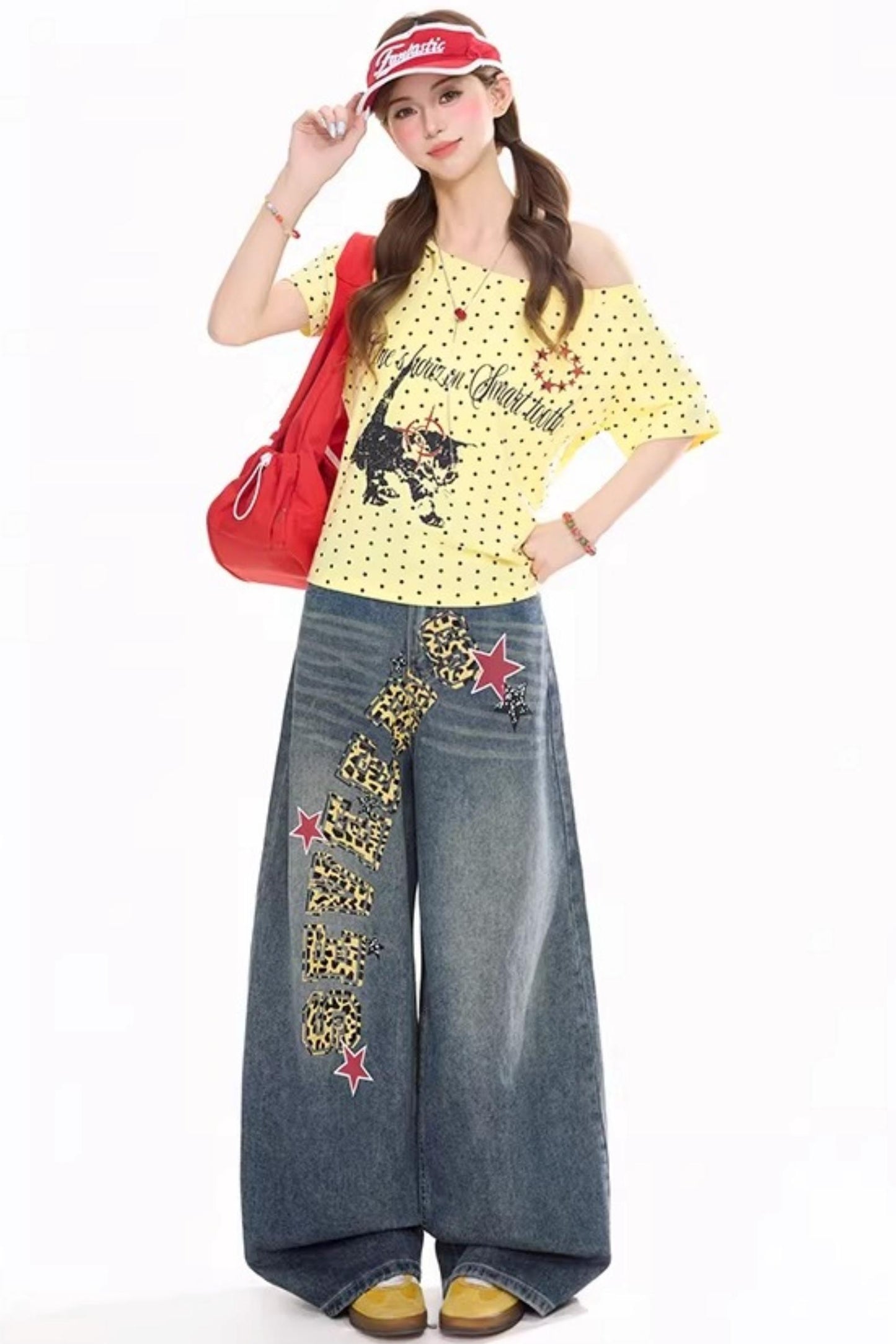 Polka Dot Kitten Print Top