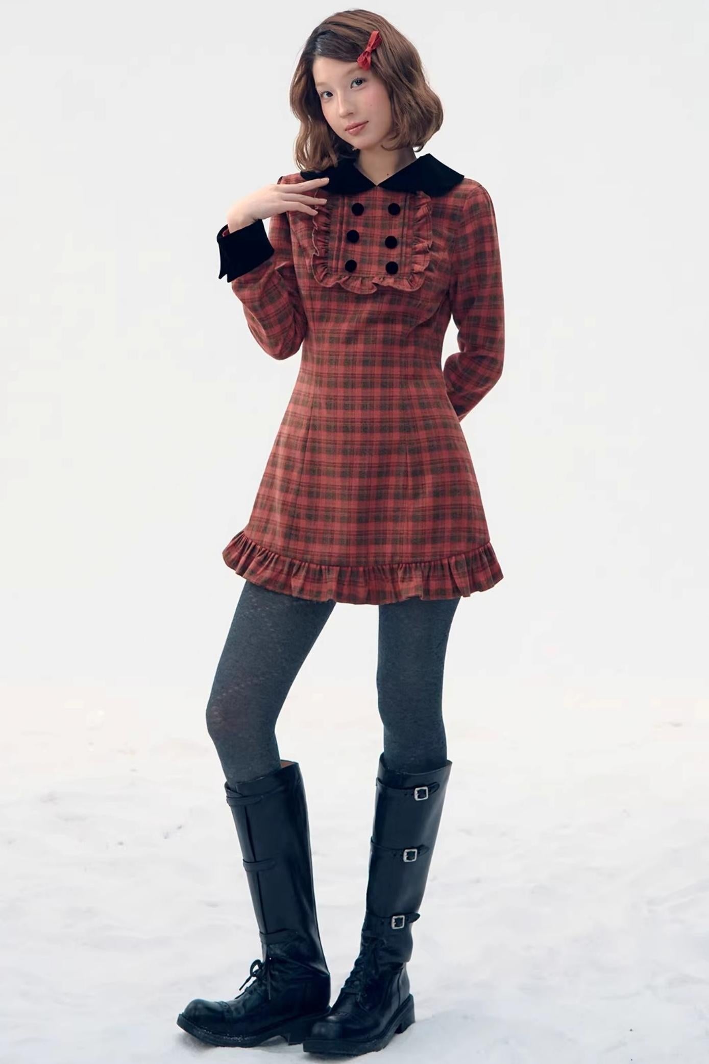 Red Plaid Velvet Doll Dress