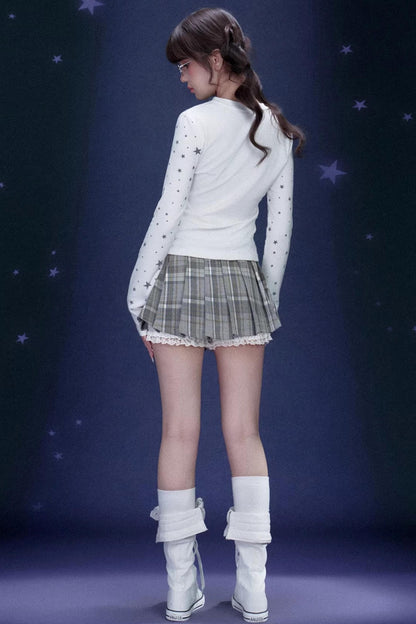 Gray-Green Plaid Pleated Skirt