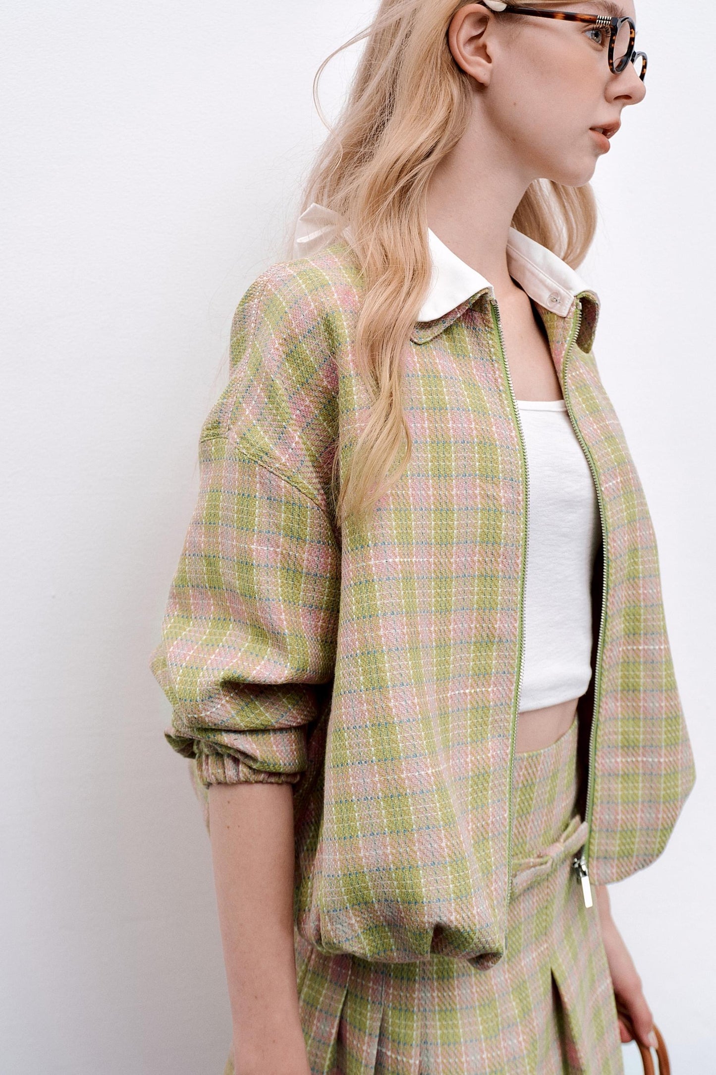 Pink Green Plaid Flower Jacket