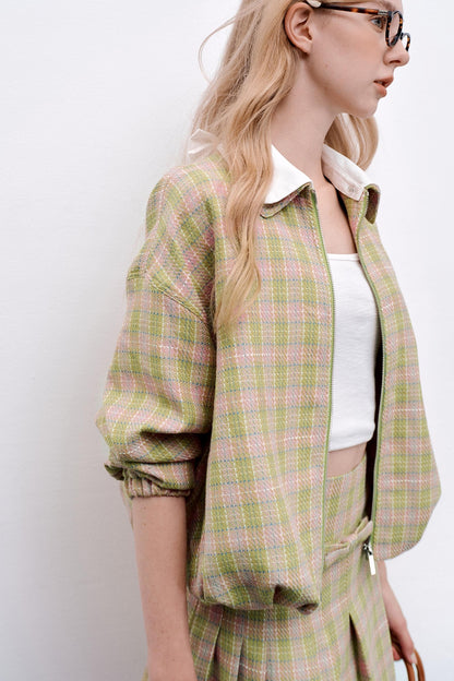 Pink Green Plaid Flower Jacket