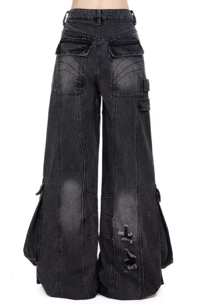 Washed Ripped Black Workwear Pants