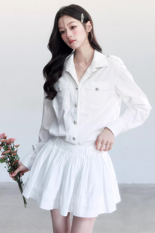 Striped Elegance Shirt Skirt Set-Up
