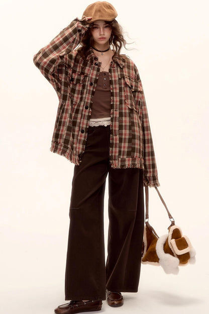 Wool Plaid Frayed Shirt