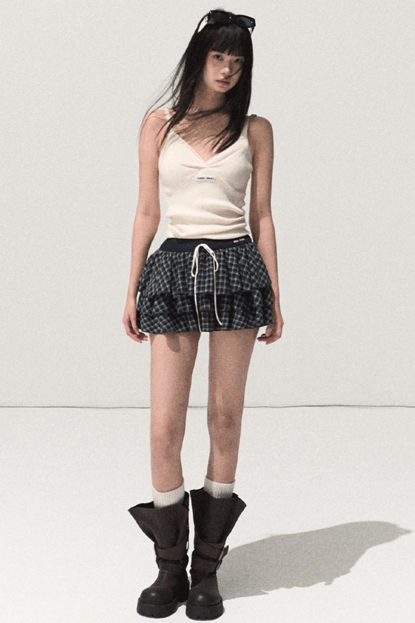 Shrine Plaid Woolen Cake A-Line Skirt