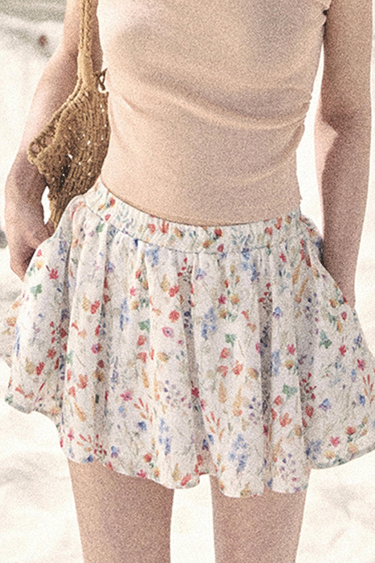 Gonna A-Line con Stampa Floreale Francese
