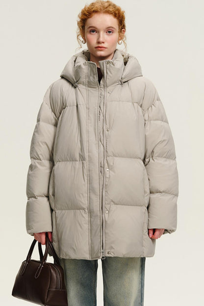 Korean Hooded Mid-Length Duck Down Jacket