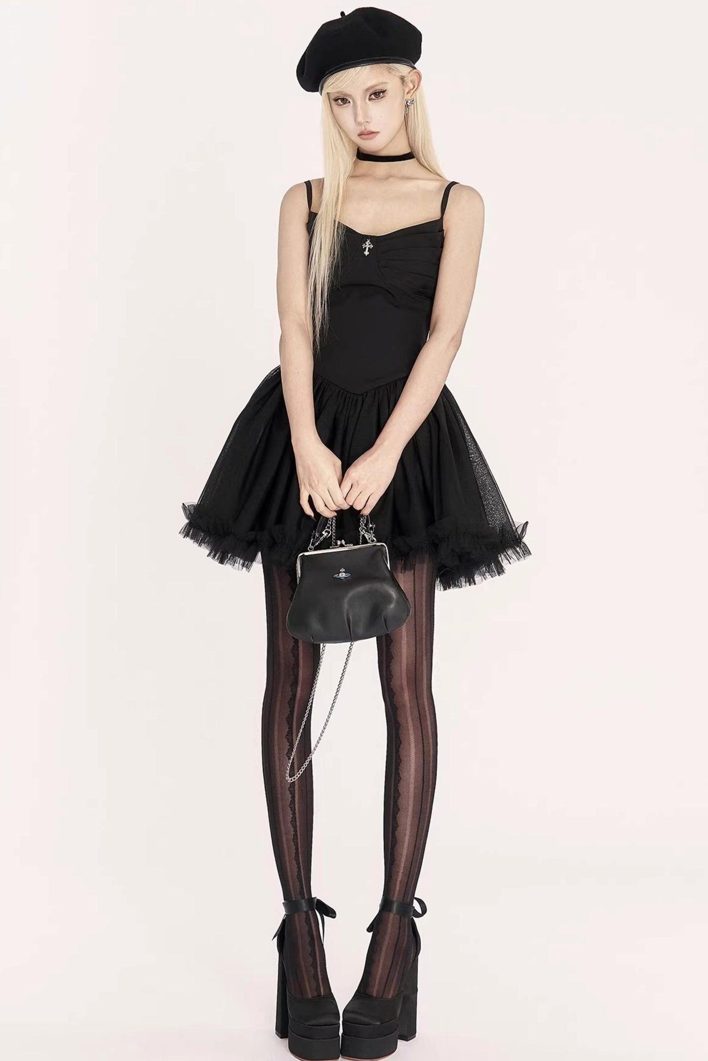 Dark Medieval Pleated Gauze Dress