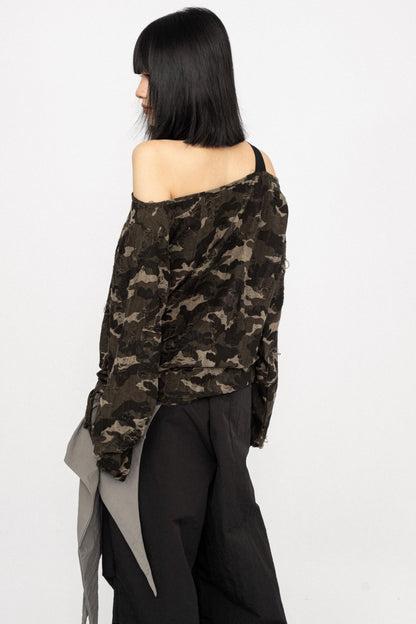American Camo Print Off-the-Shoulder Top