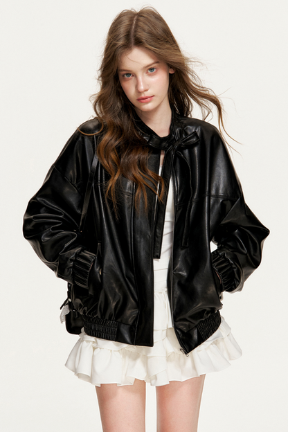 Bowknot Eco-Friendly Leather Jacket