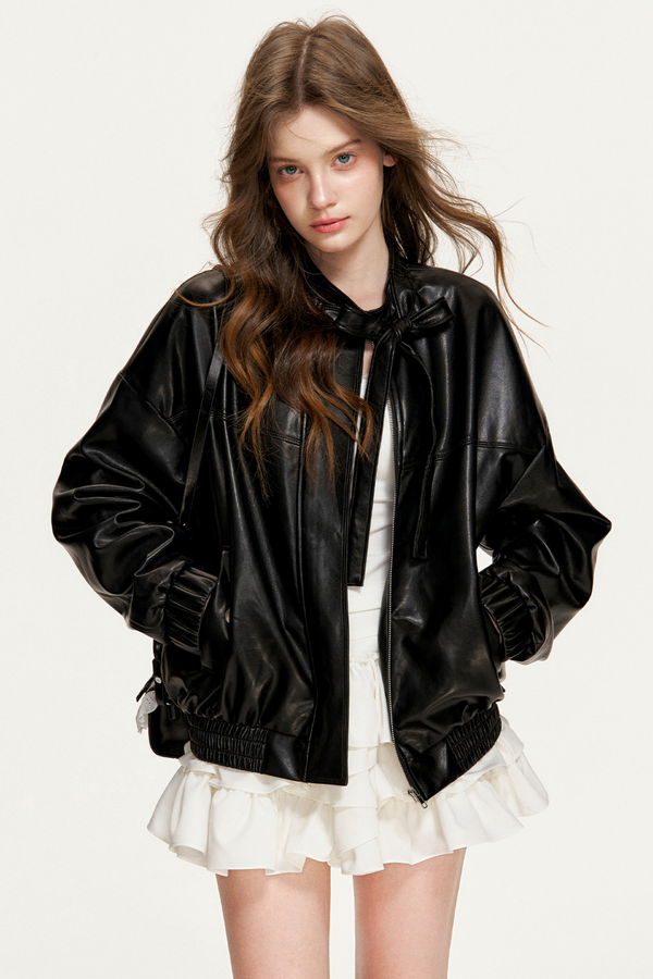 Bowknot Eco-Friendly Leather Jacket