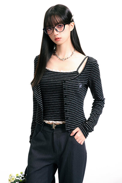 Monochrome Pinstripe Camisole Cardigan Set