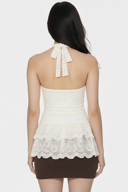 White Lace Backless Top
