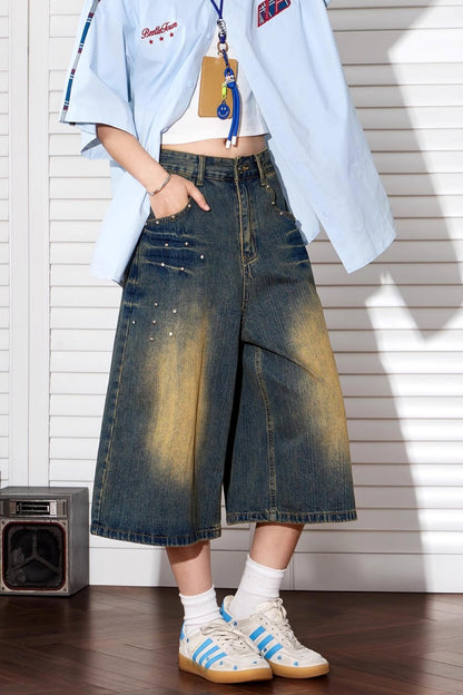 Vintage Wide-Leg Denim Shorts