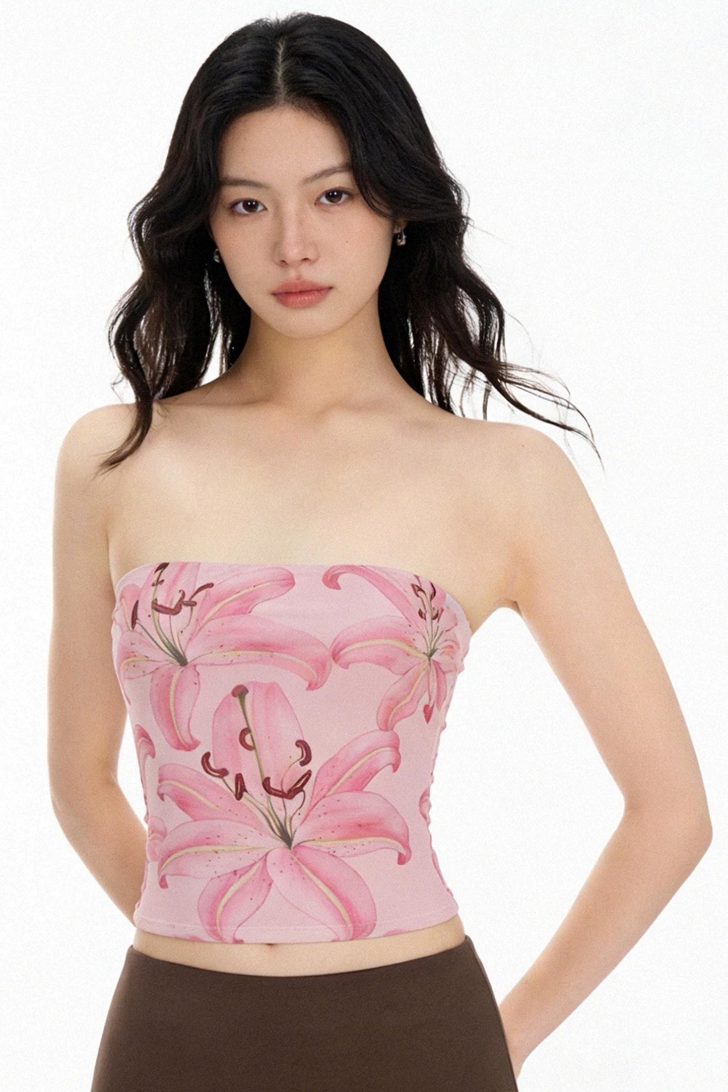 Top de tubo de malla floral rosa