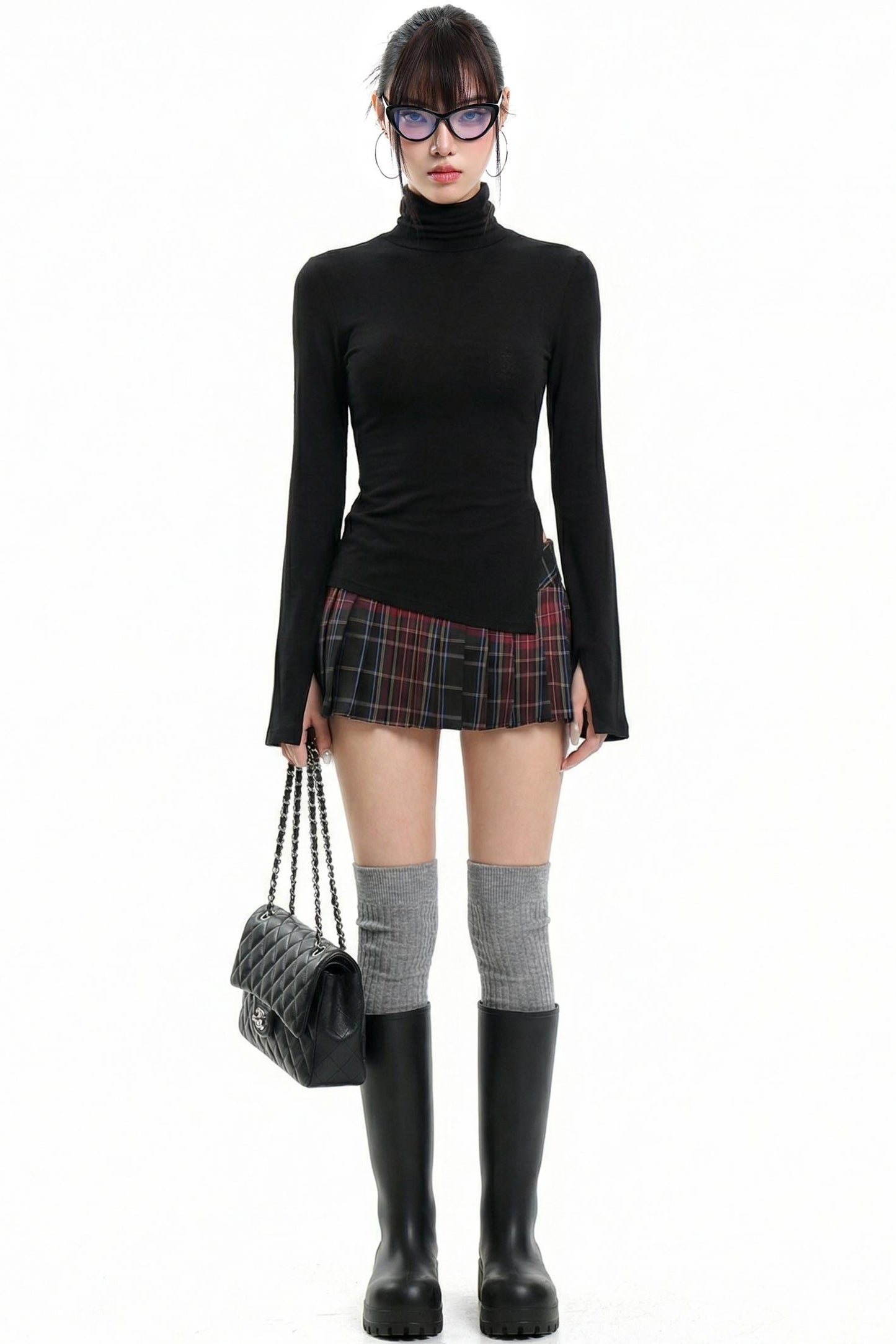 Black Rhinestone High Neck Top