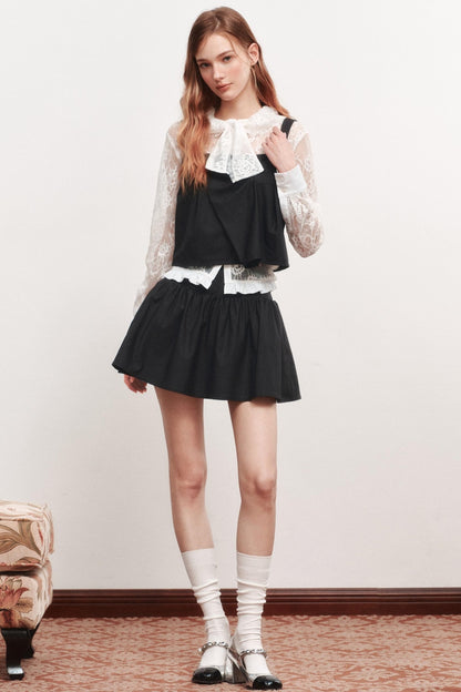 Pleated Sleeveless Black Top