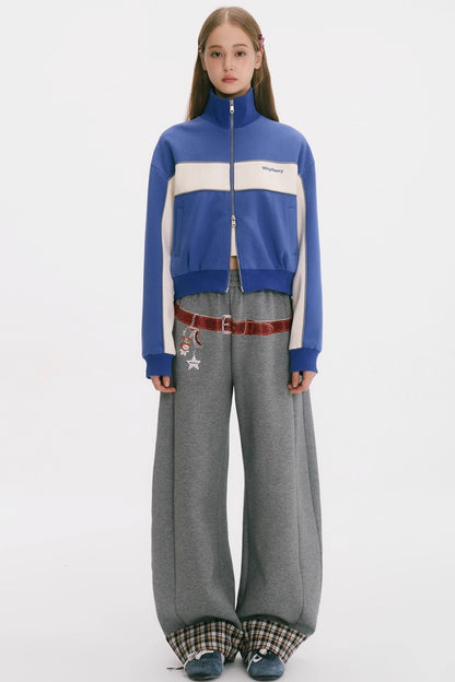 Retro Patchwork Sweatshirt Jacket