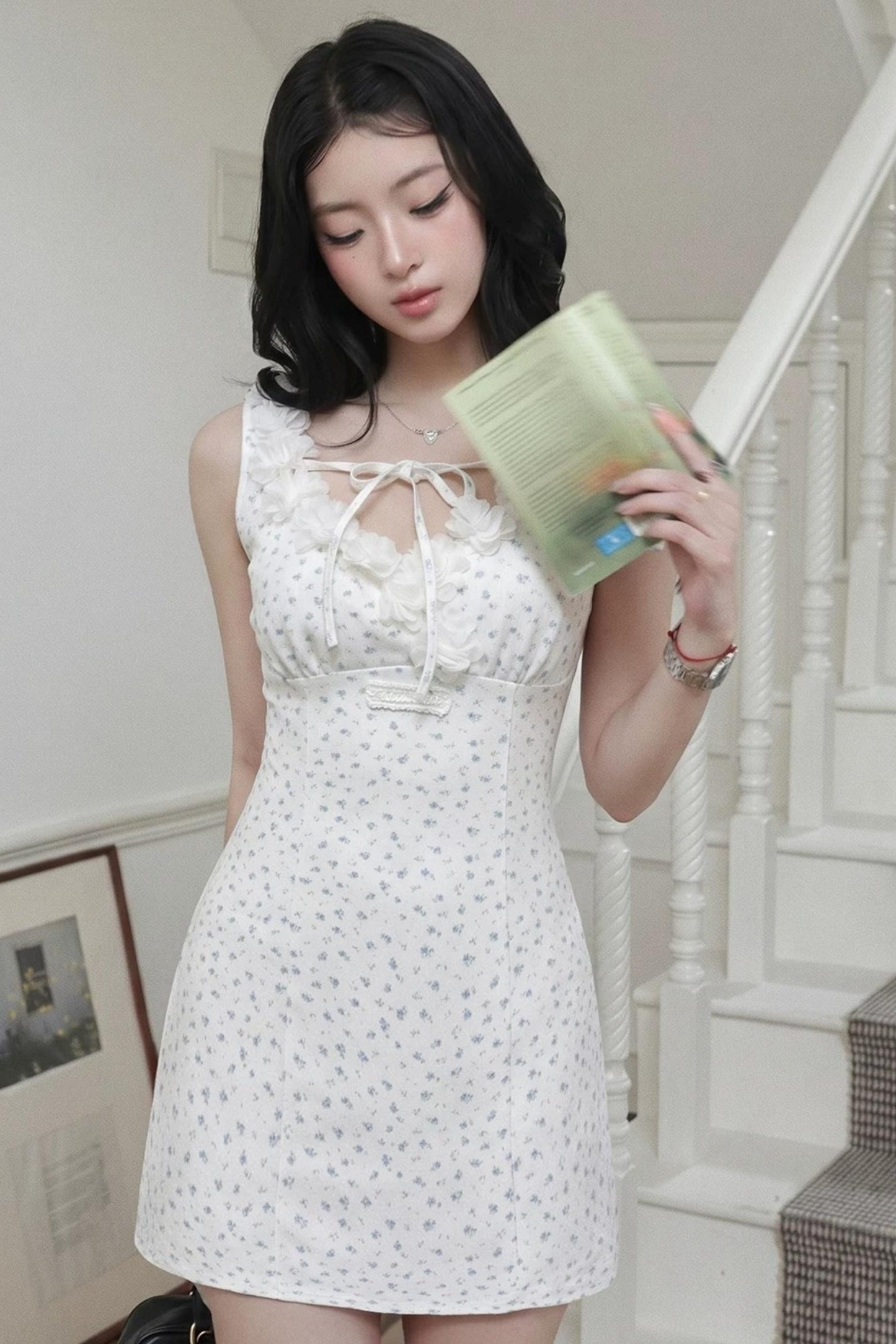 Blue Floral Bow Dress