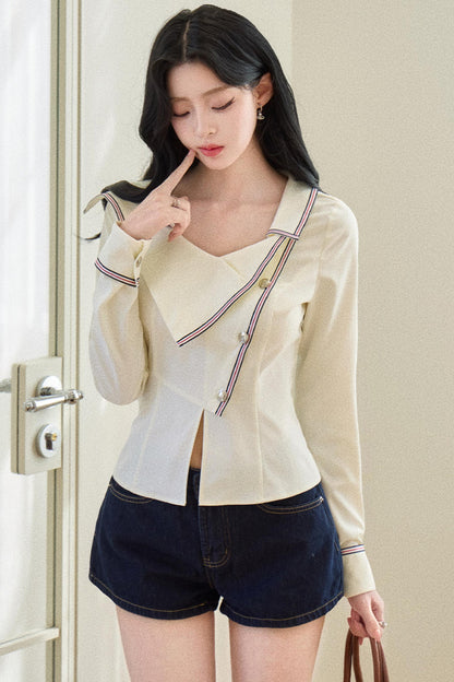 Diagonal Placket Knitted Top