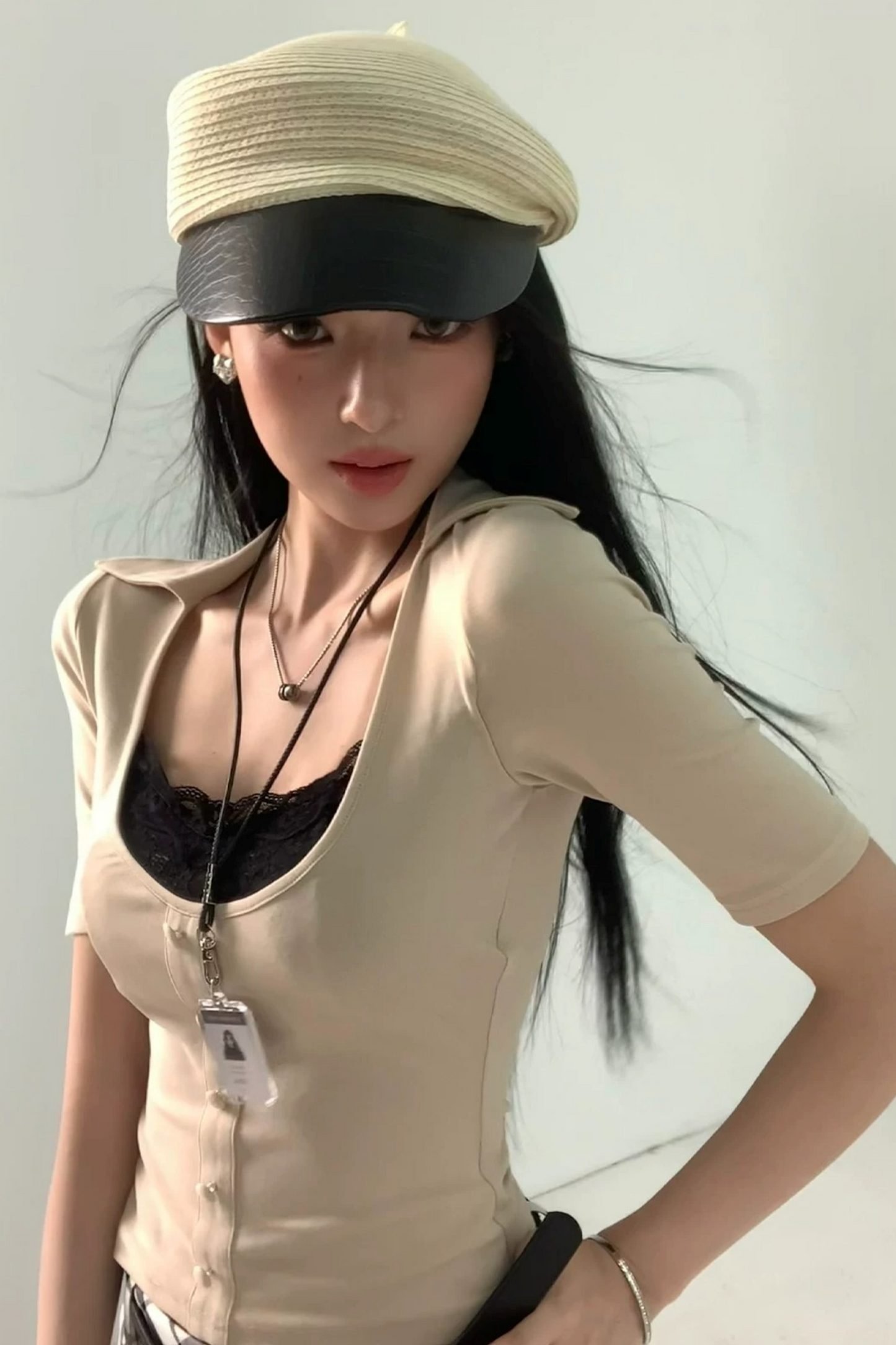 Fake Two-Piece U-Neck Short Top Set-Up