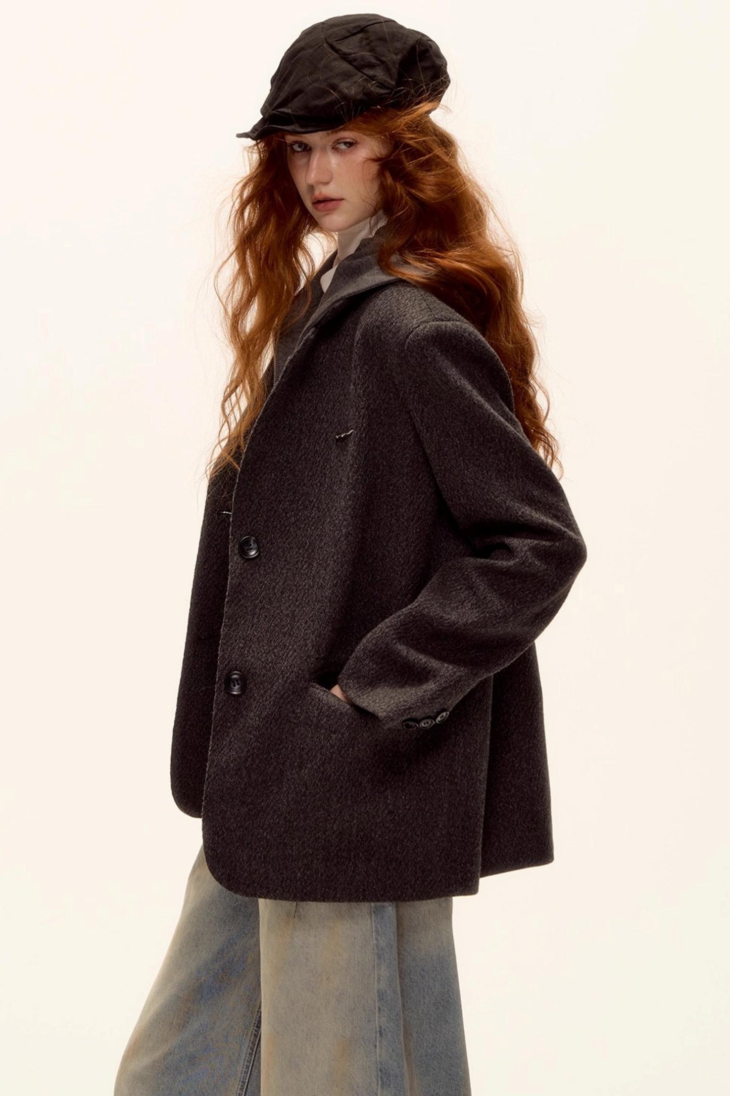 Gray Wool Hooded Blazer Jacket