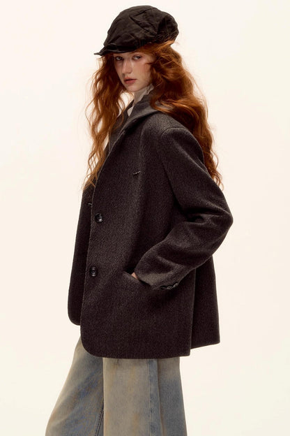 Gray Wool Hooded Blazer Jacket