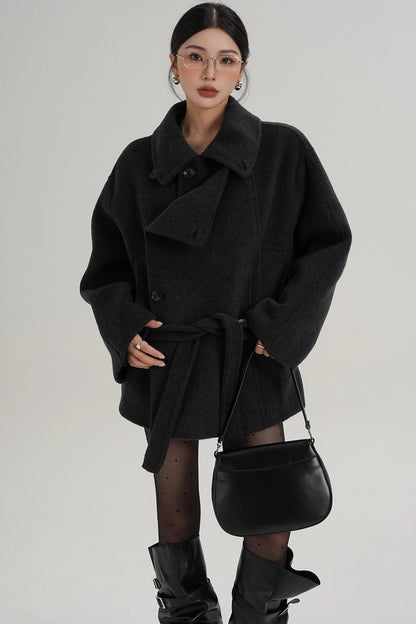 Elegant Woolen High-Waisted Coat