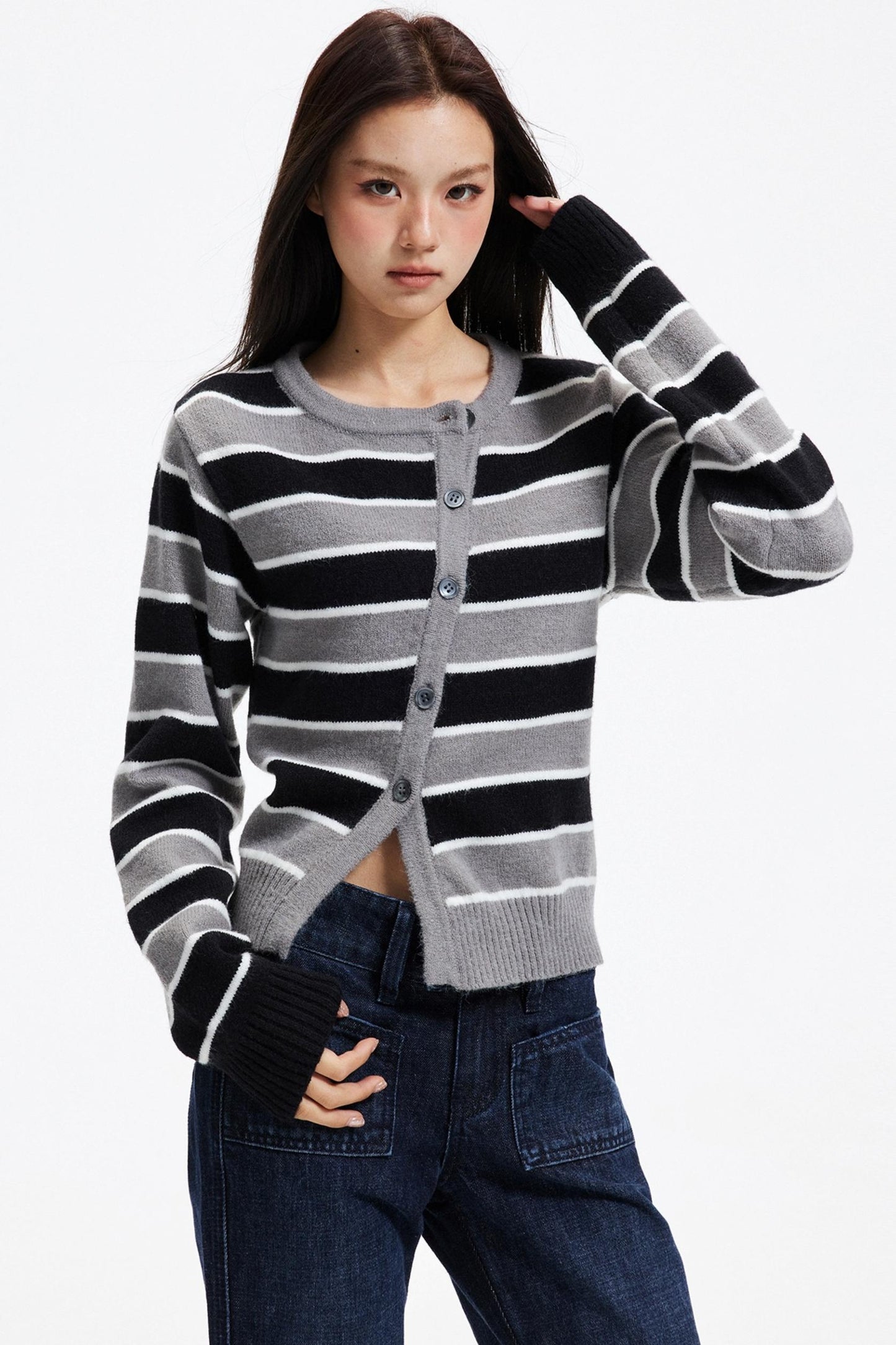 Retro Striped Knit Cardigan