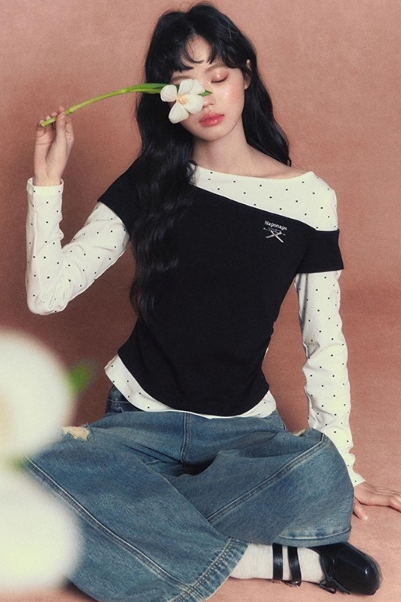 Slim Patchwork Long-sleeved Top