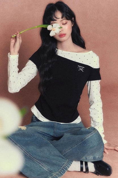 Slim Patchwork Long-sleeved Top