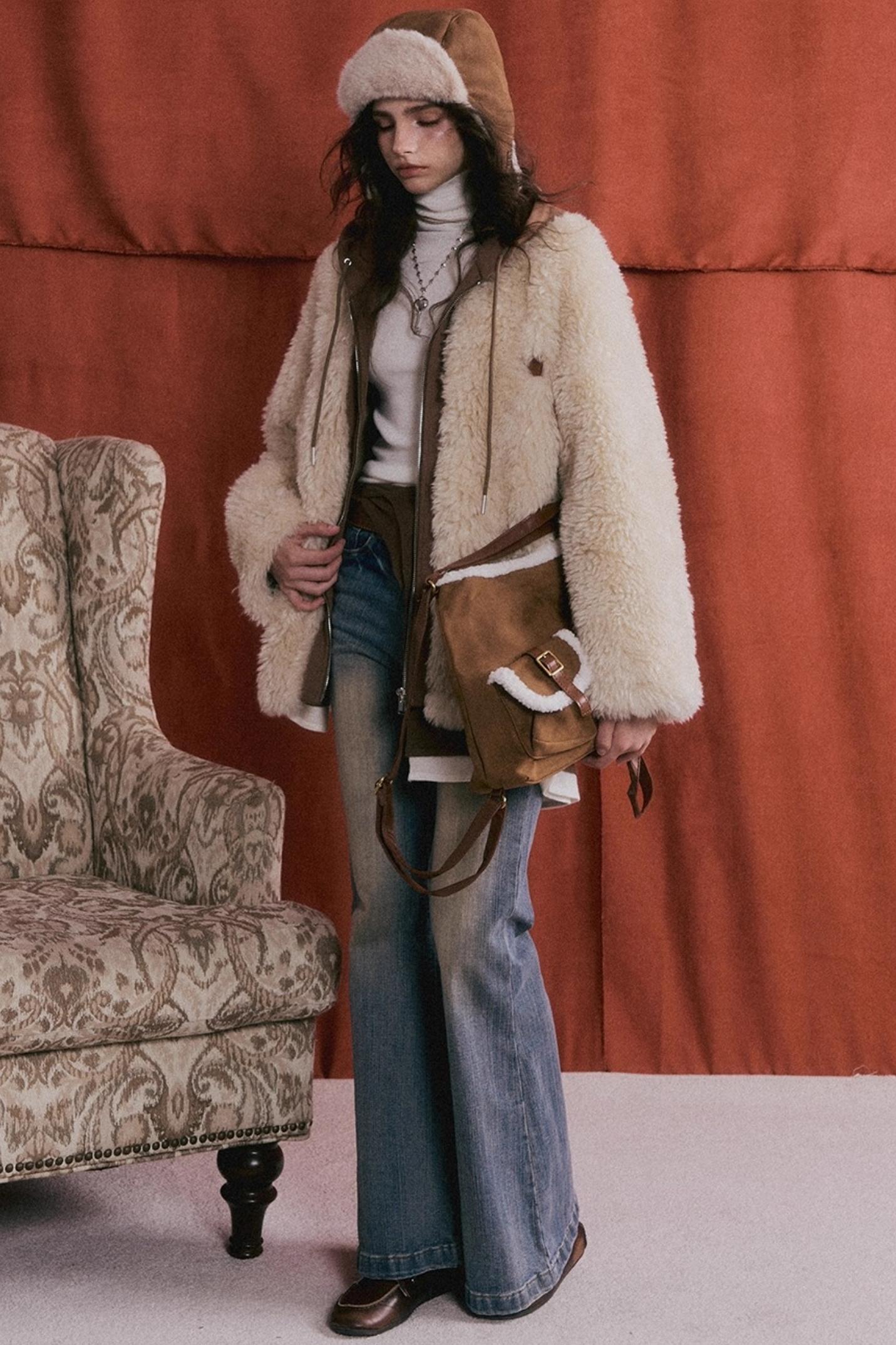 Hooded Fur Patchwork Jacket