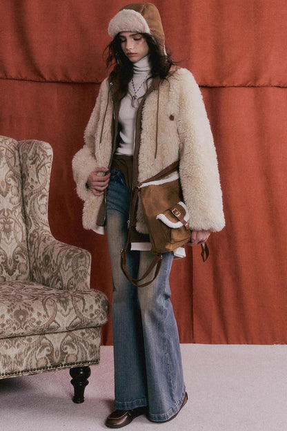 Hooded Fur Patchwork Jacket