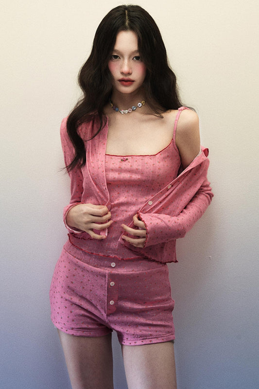 Dream Strawberry Knit Shorts Set-Up